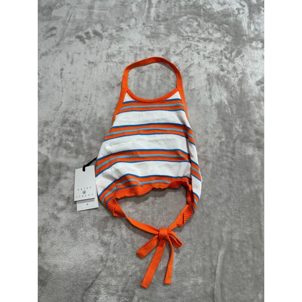 Daisy Street Halter Top Womens Size 8 Orange White Striped Y2K Hippy New w/ Tags
